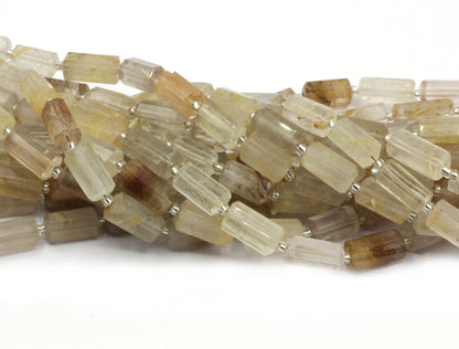 Golden Rutilated quartz Faceted Tube Beads