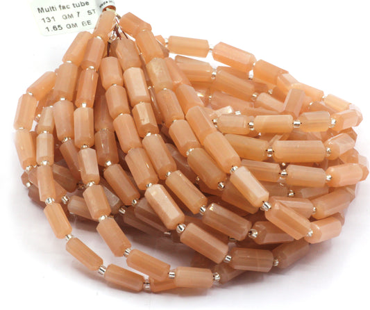 Peach Moonstone Faceted Tube Beads