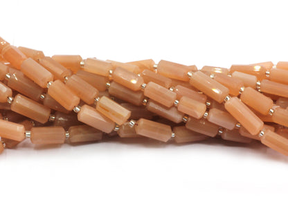 Peach Moonstone Faceted Tube Beads