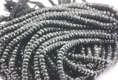 Black Spinel Faceted Roundel Beads