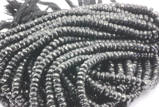 Black Spinel Faceted Roundel Beads