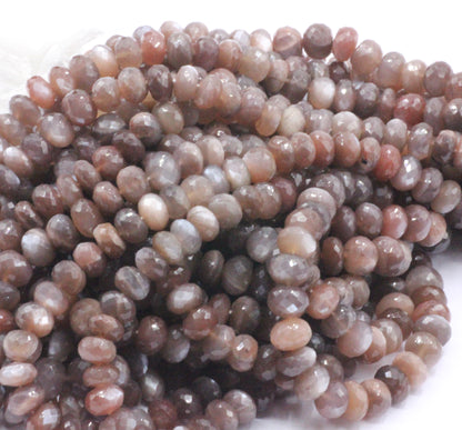 Chocolate Moonstone Faceted Roundel Beads, Natural Moonstone
