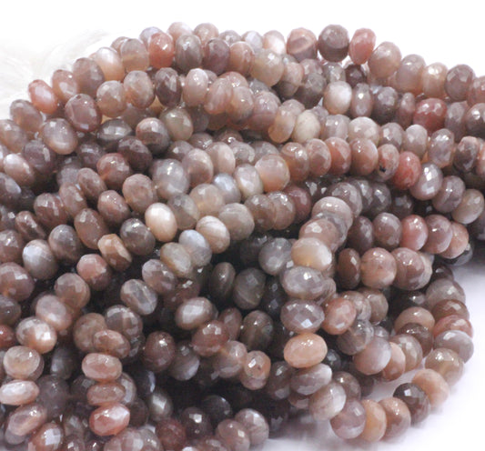 Chocolate Moonstone Faceted Roundel Beads, Natural Moonstone