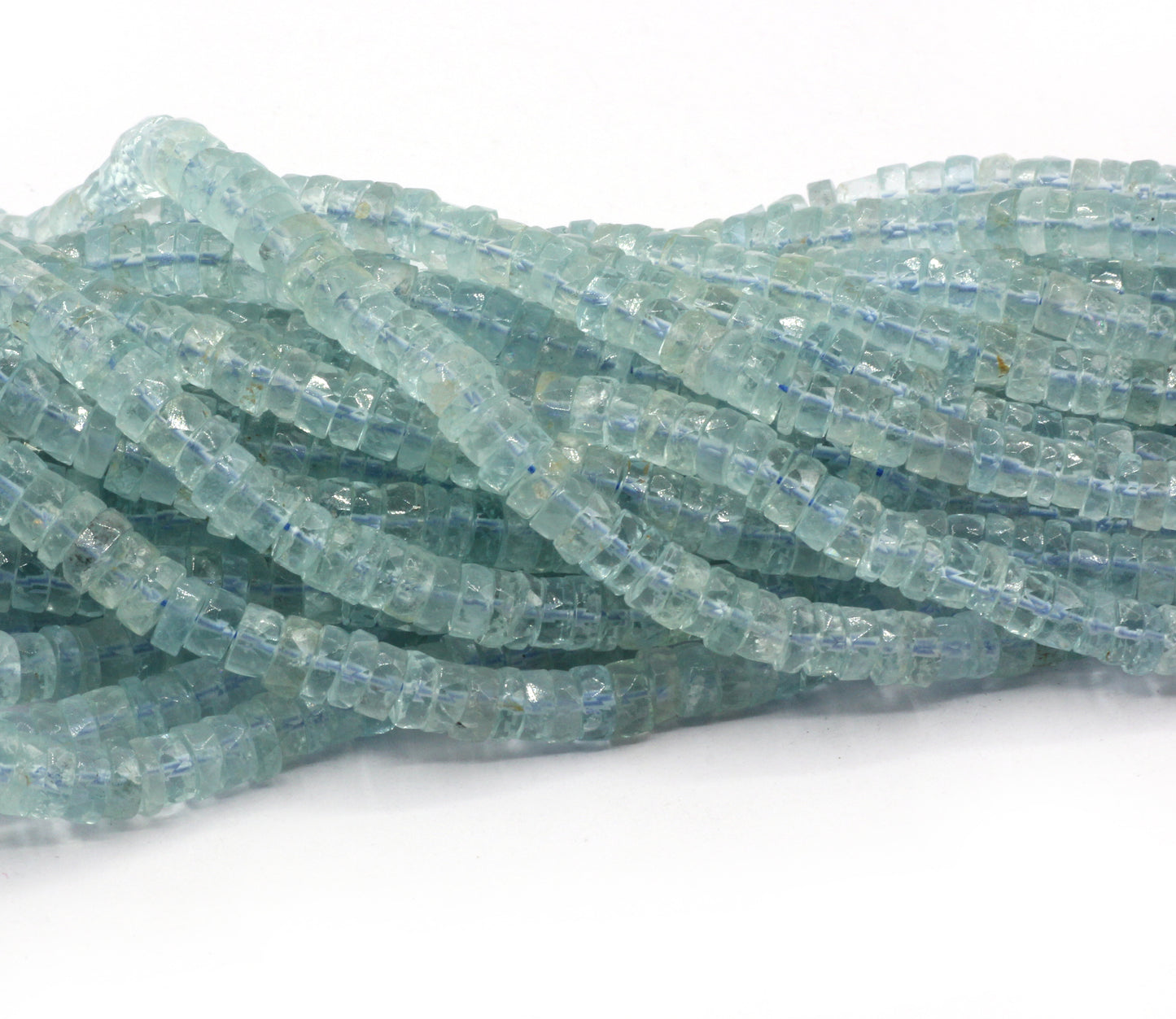 Aquamarine Beads Faceted Heshi, Faceted Donut, Faceted Tyre