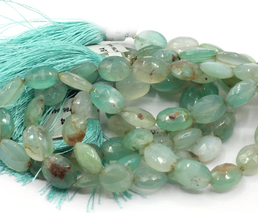 Aqua Chalcedony Faceted Oval Beads