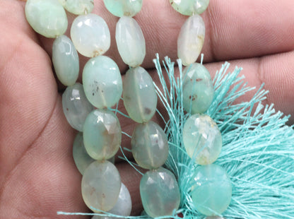 Aqua Chalcedony Faceted Oval Beads