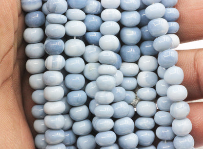 Opal, Blue Opal Smooth Roundel Beads, Natural Blue Opal