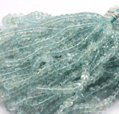 Aquamarine Smooth Roundel Beads, Natural Aquaranire