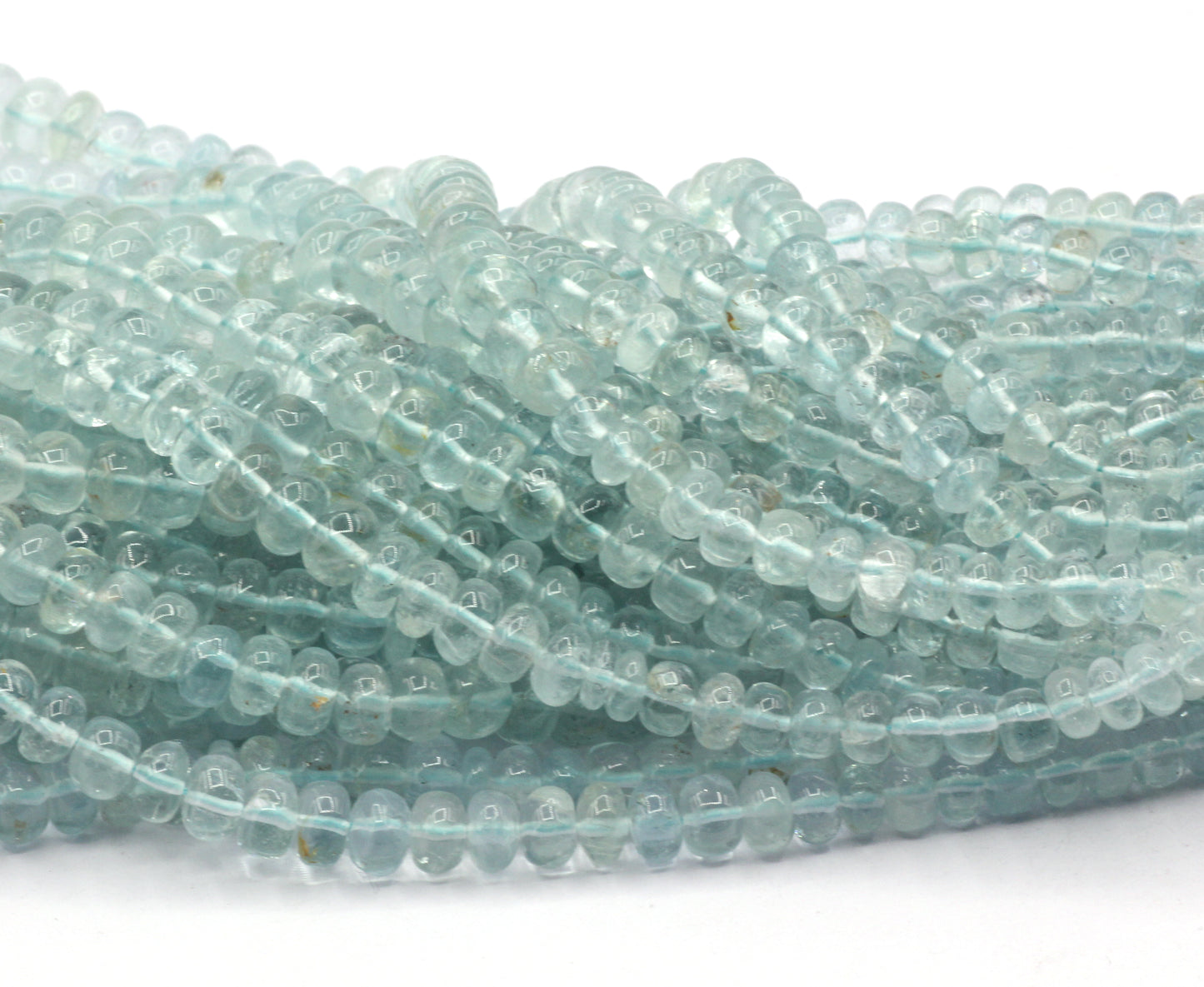 Aquamarine Smooth Roundel Beads, Natural Aquaranire