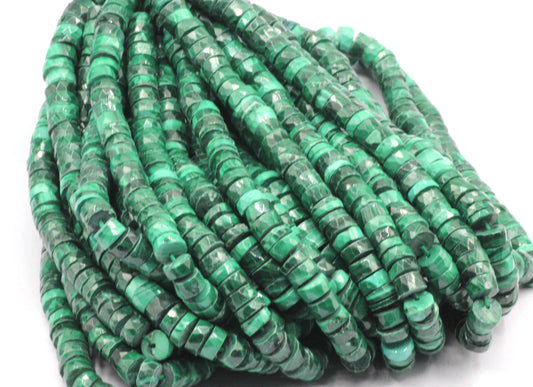 Malachite Beads Faceted Heshi, Faceted Donut, Faceted Tyre