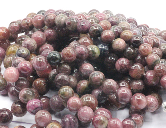 Pink Tourmaline Smooth Round Beads, Natural, 9-12 mm Graduated Size