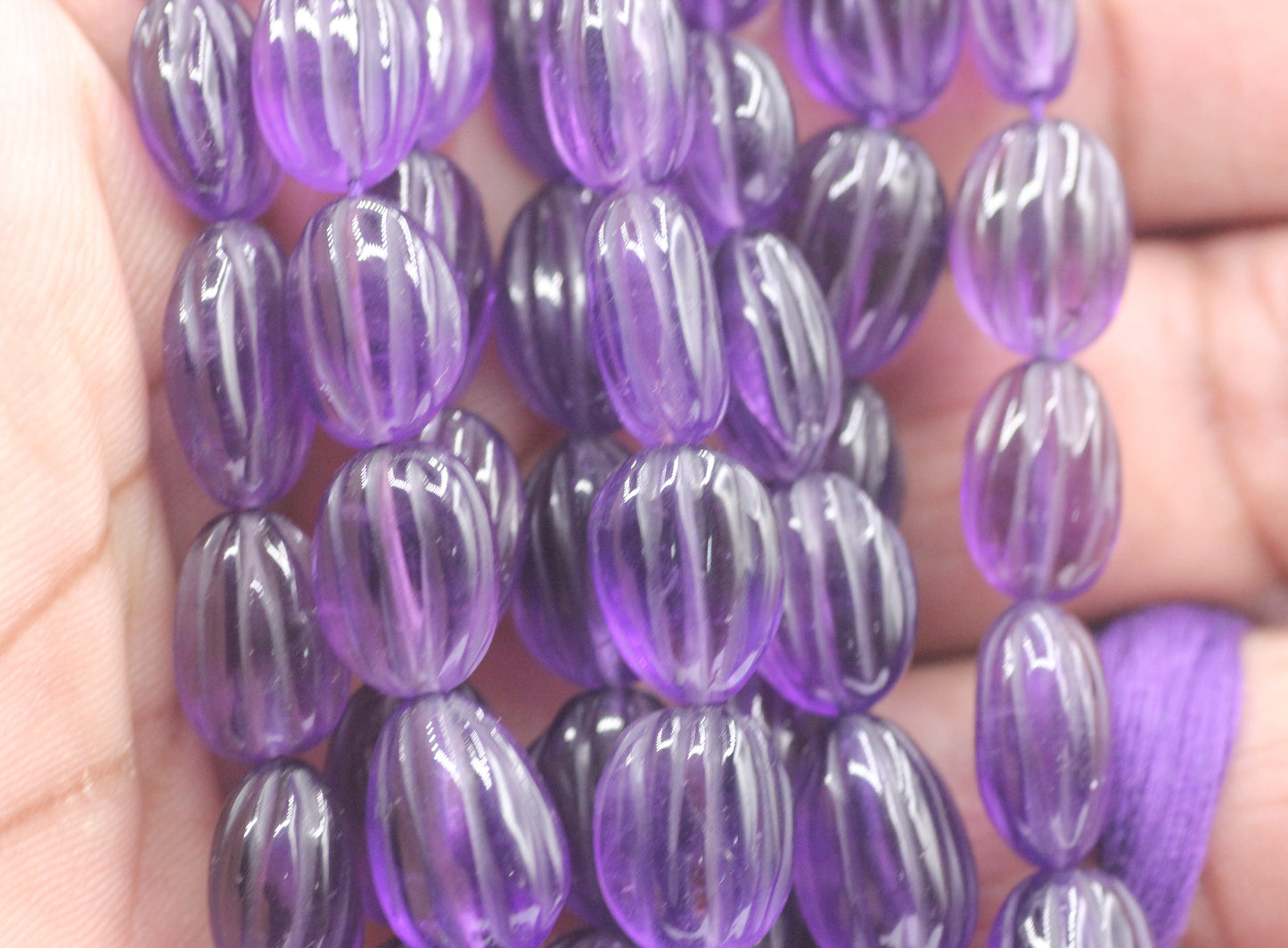 Amethyst Oval Carved Pumpkin Beads, Oval Carved Beads