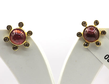 Pink Tourmaline 925 silver Diamond Earring Stud