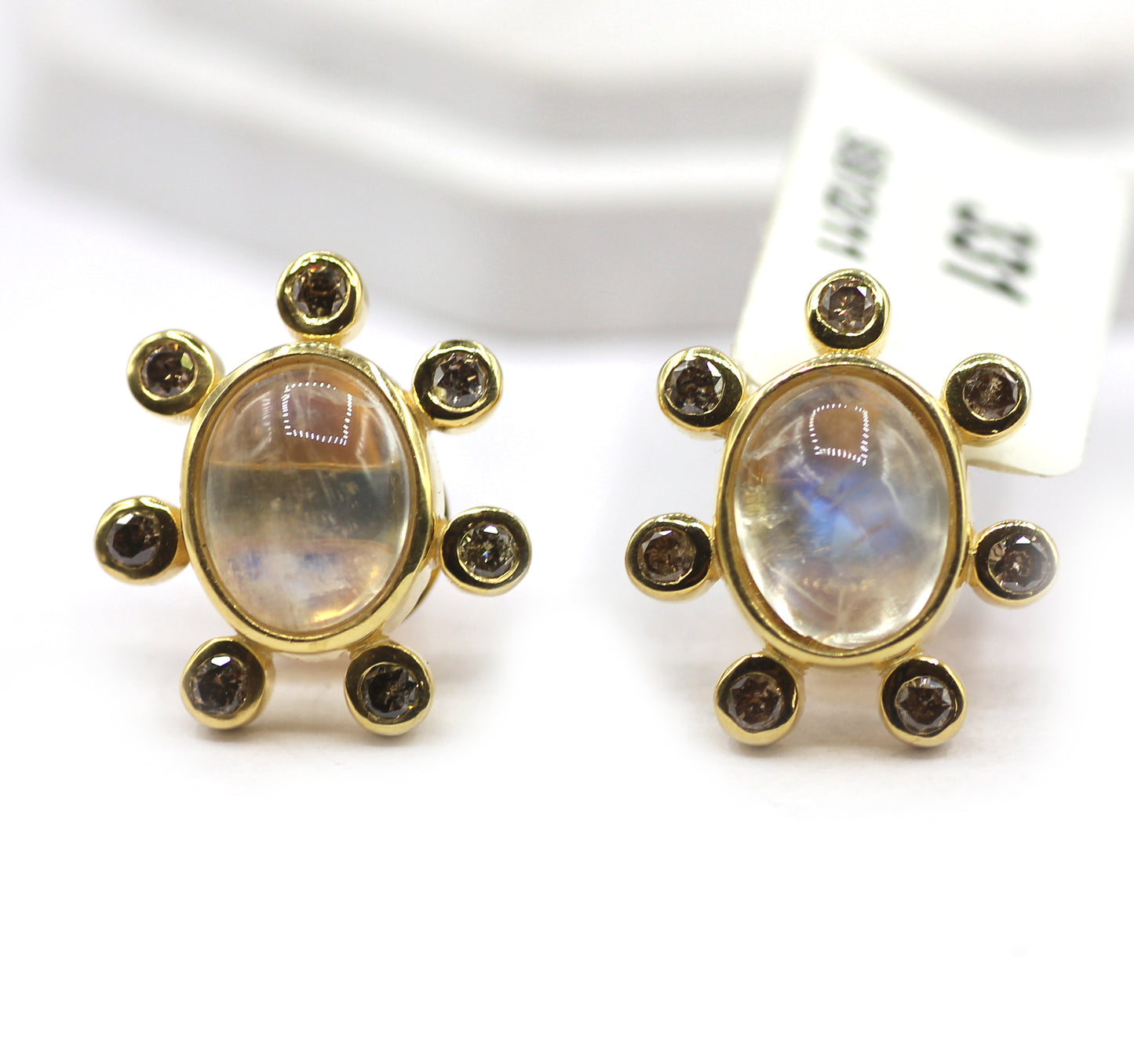 Rainbow Moonstone 925 silver Diamond Earring Stud