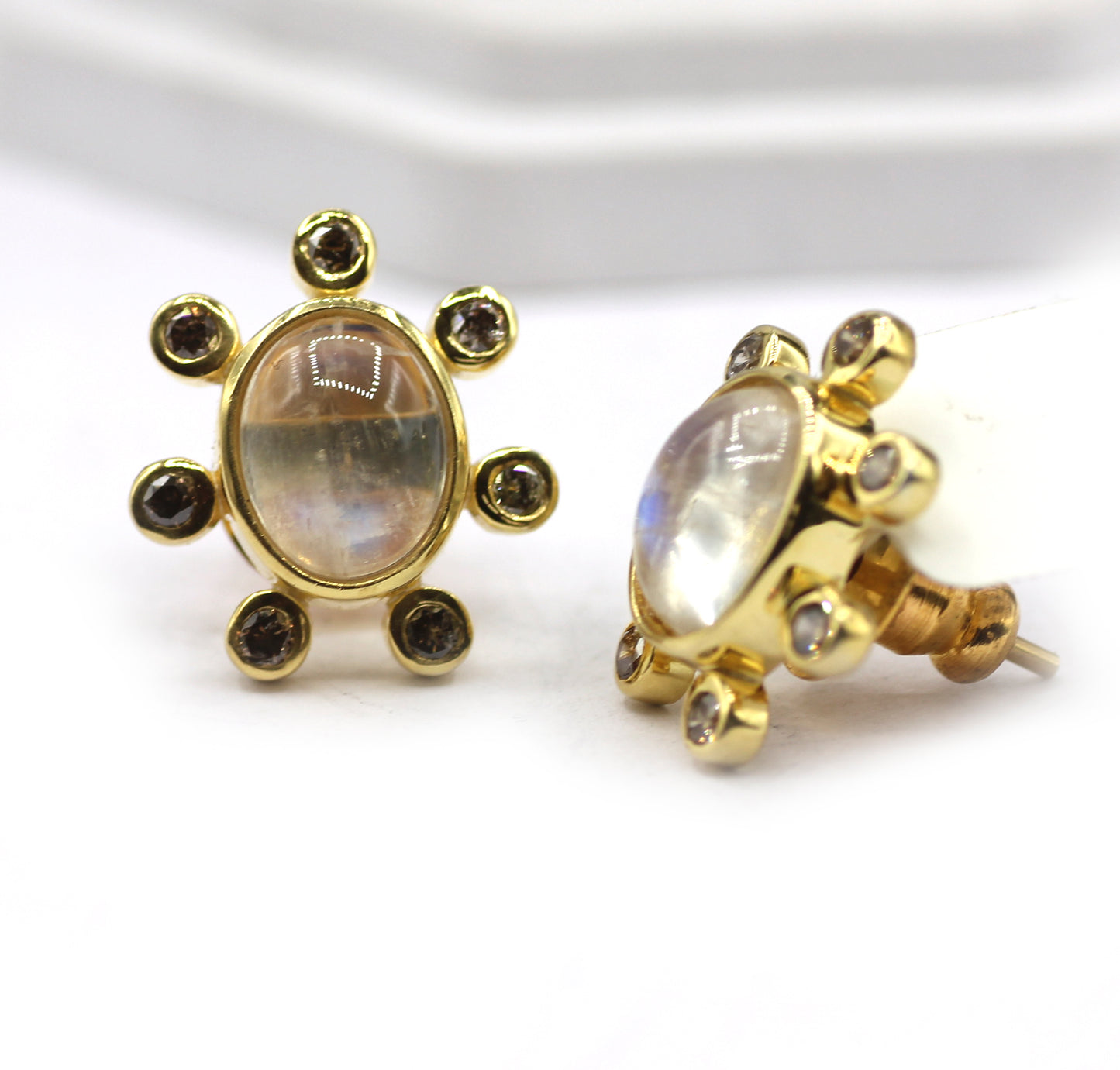 Rainbow Moonstone 925 silver Diamond Earring Stud