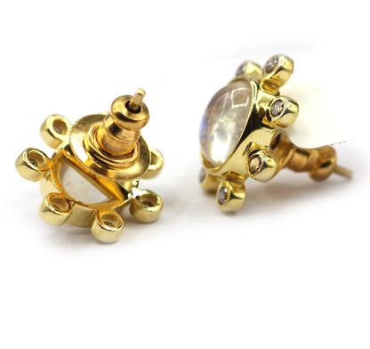 Rainbow Moonstone 925 silver Diamond Earring Stud