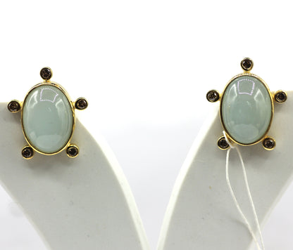 Aquamarine 925 silver Diamond Earring Stud