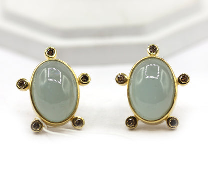 Aquamarine 925 silver Diamond Earring Stud