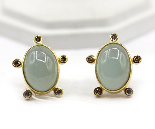 Aquamarine 925 silver Diamond Earring Stud