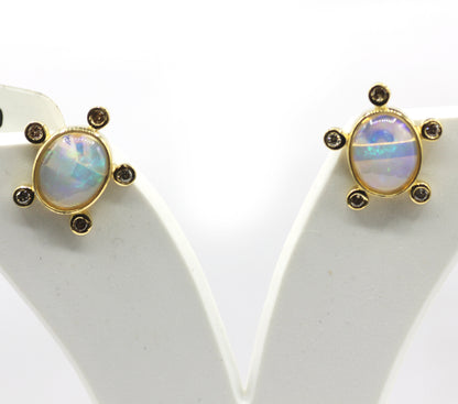 Ethiopian opal 925 silver Diamond Earring Stud