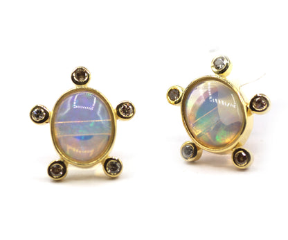 Ethiopian opal 925 silver Diamond Earring Stud