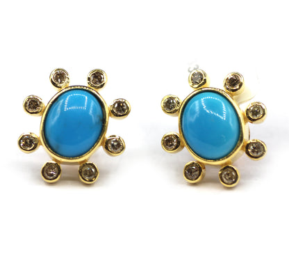 Turquoise 925 silver Diamond Earring Stud