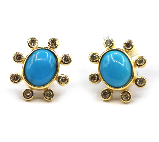 Turquoise 925 silver Diamond Earring Stud