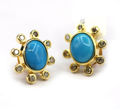 Turquoise 925 silver Diamond Earring Stud