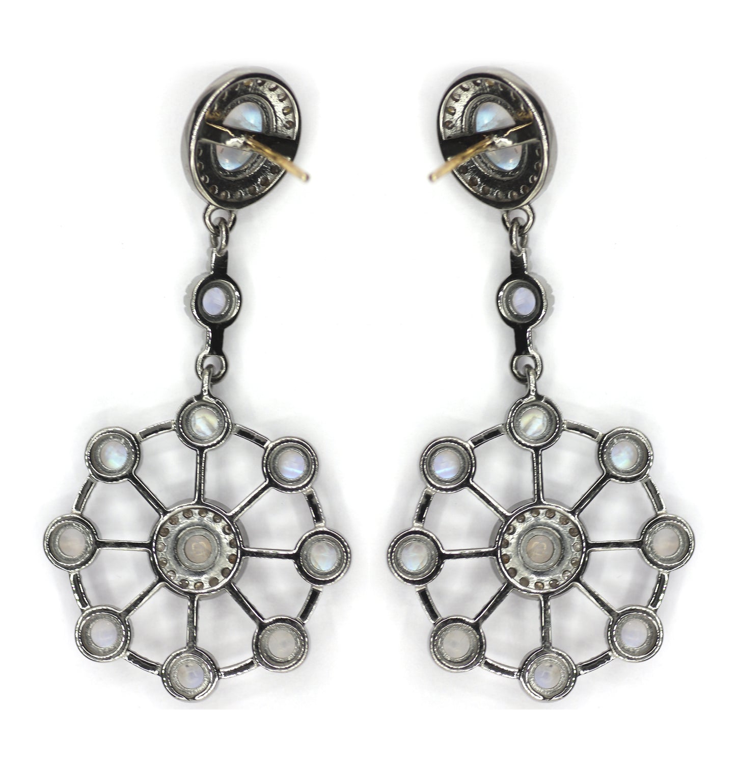 Round Moonstone 925 silver Diamond Earring