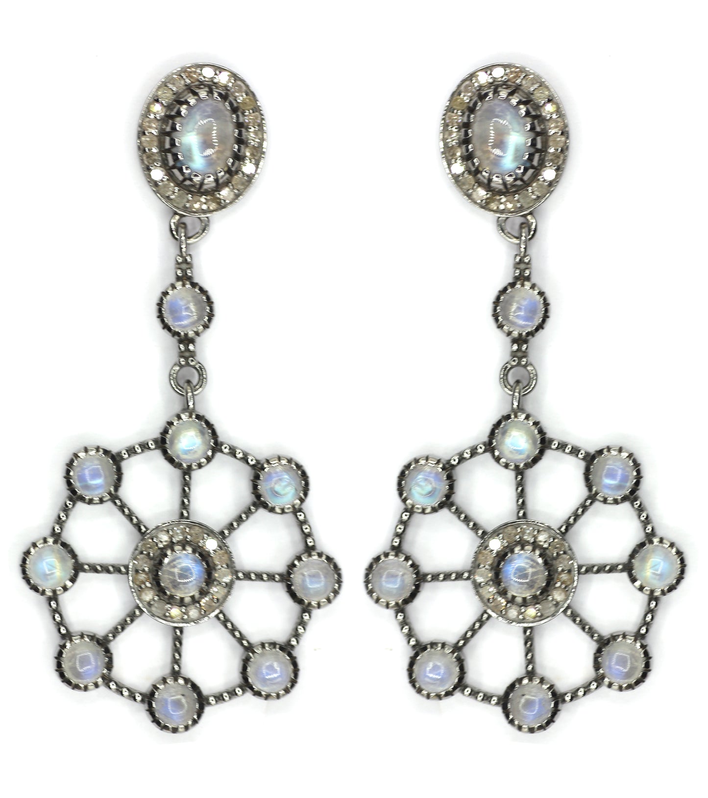 Round Moonstone 925 silver Diamond Earring