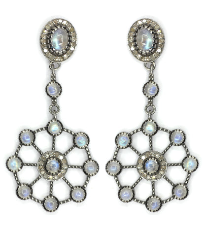 Round Moonstone 925 silver Diamond Earring