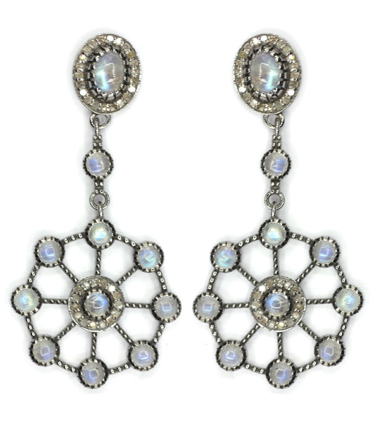 Round Moonstone 925 silver Diamond Earring