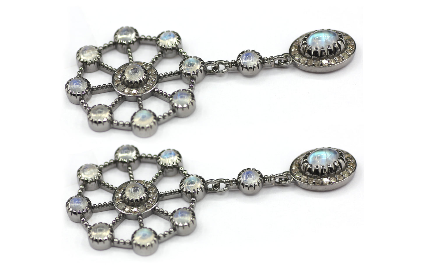 Round Moonstone 925 silver Diamond Earring