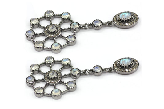 Round Moonstone 925 silver Diamond Earring