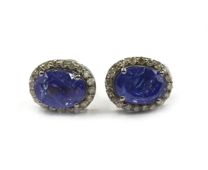 Tanzanite 925 silver Diamond Earring Stud