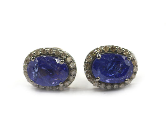 Tanzanite 925 silver Diamond Earring Stud