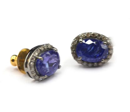 Tanzanite 925 silver Diamond Earring Stud