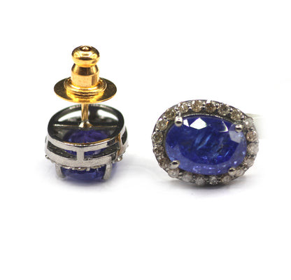 Tanzanite 925 silver Diamond Earring Stud