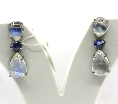 Rainbow Moonstone 925 silver Earring With Kyanite Stone