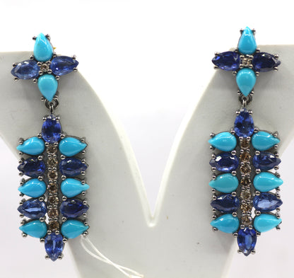 Turquoise 925 silver Diamond Earring