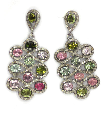 Tourmaline 925 silver Diamond Earring