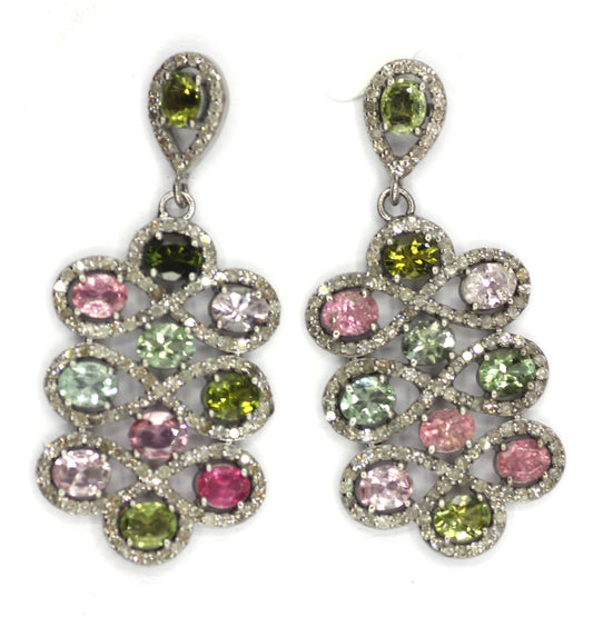 Tourmaline 925 silver Diamond Earring