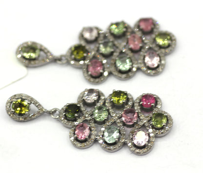 Tourmaline 925 silver Diamond Earring