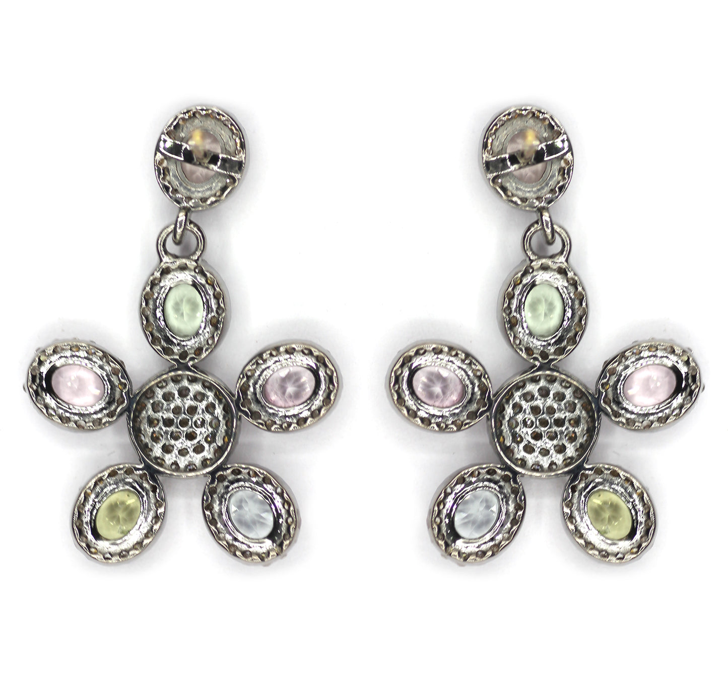 Round Moonstone 925 silver Diamond Earring