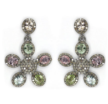 Round Moonstone 925 silver Diamond Earring