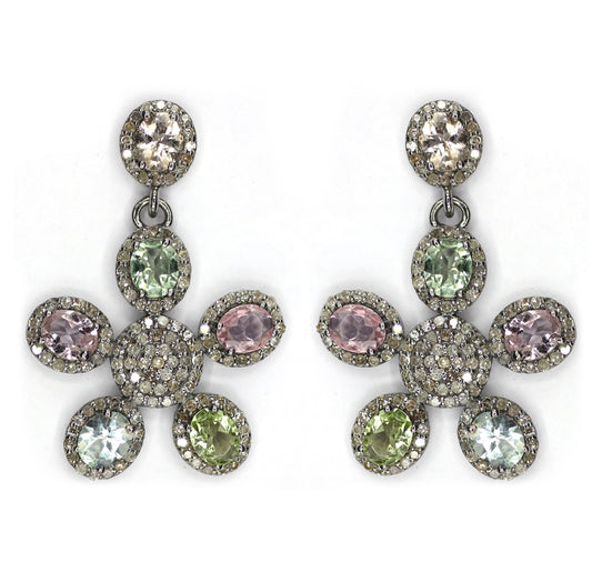 Round Moonstone 925 silver Diamond Earring