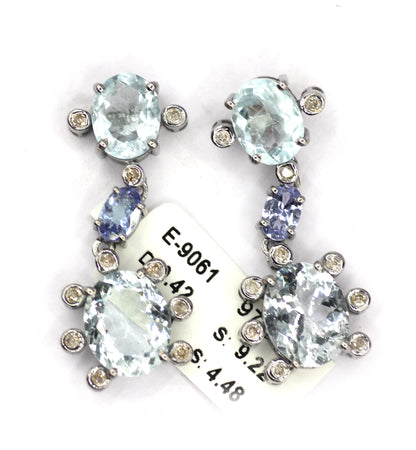 Aquamarine 925 silver Diamond Earring With Tanzanite Stone