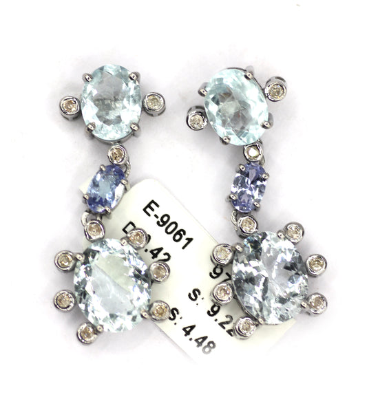 Aquamarine 925 silver Diamond Earring With Tanzanite Stone