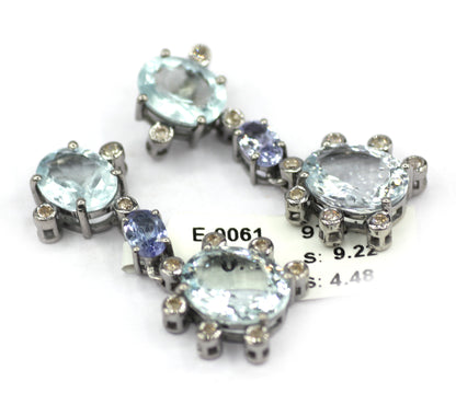 Aquamarine 925 silver Diamond Earring With Tanzanite Stone