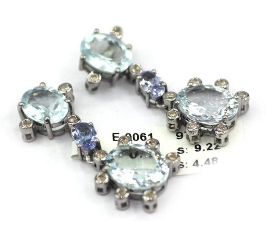 Aquamarine 925 silver Diamond Earring With Tanzanite Stone